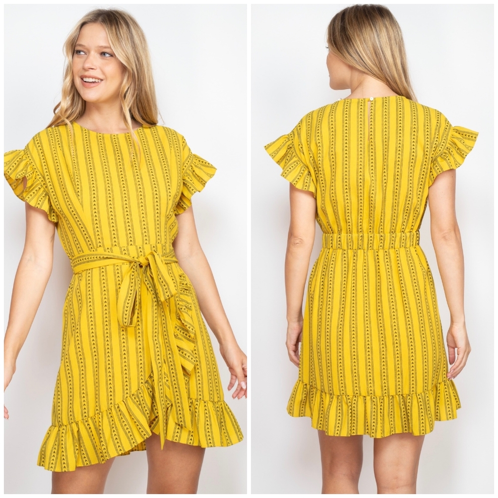 LAST ONE❗THE CLOTHING COMPANY Boho Chic Mustard Short Sleeves Ruffle Dress - Picture 8 of 10